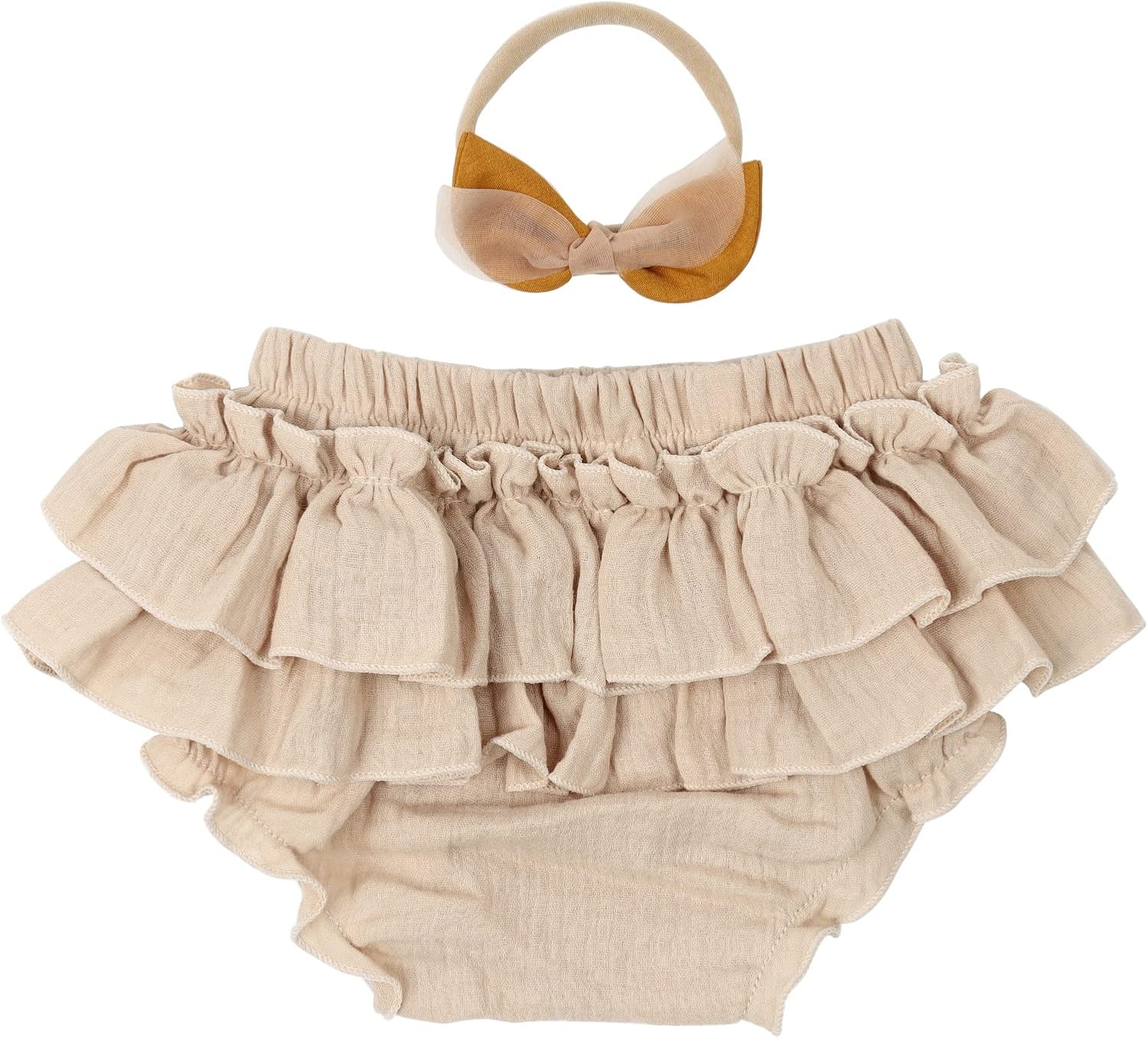 HOOLCHEAN Baby Ruffle Shorts with Bowknot Headband Soft and Gentle