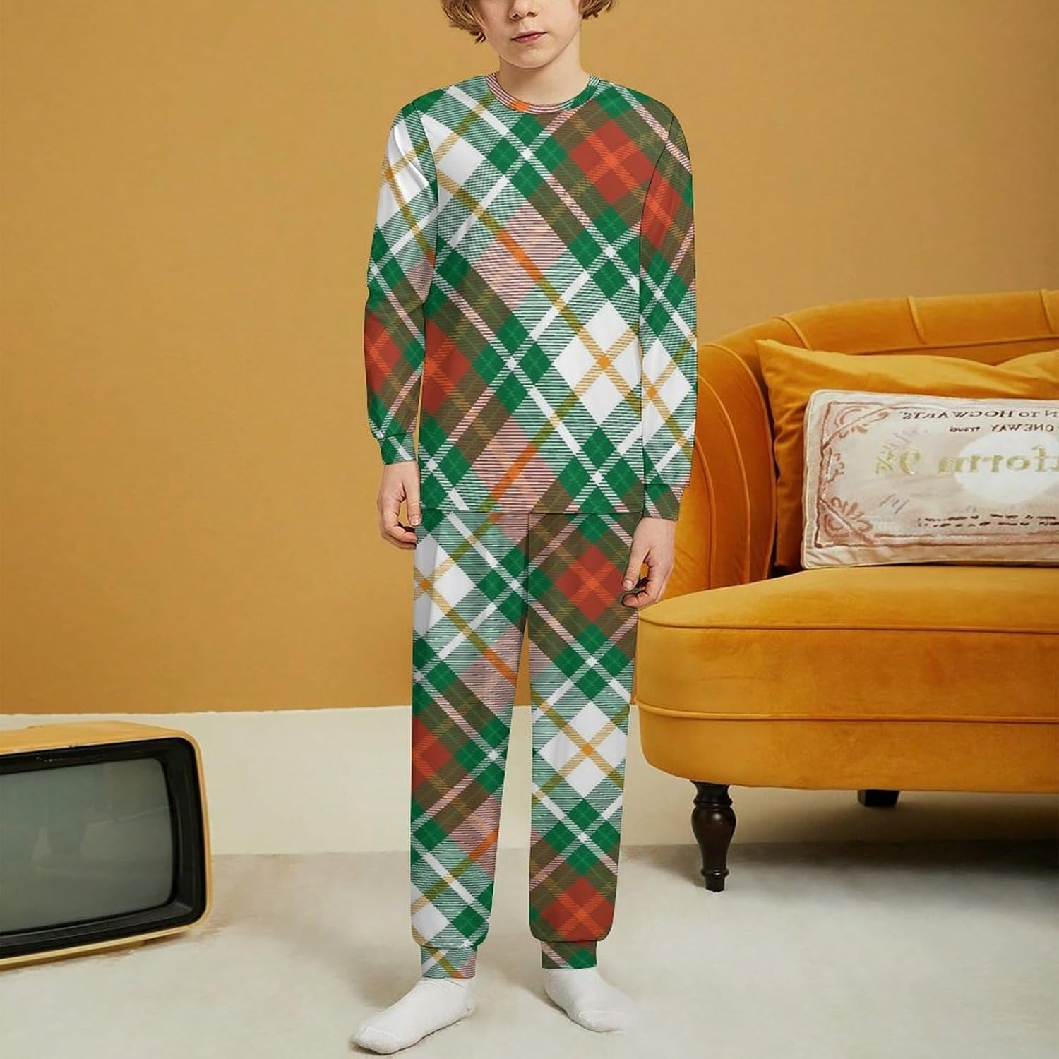 Comfy Kids Sleep Set - Soft Plaid Pants Shirts for Boys Girls