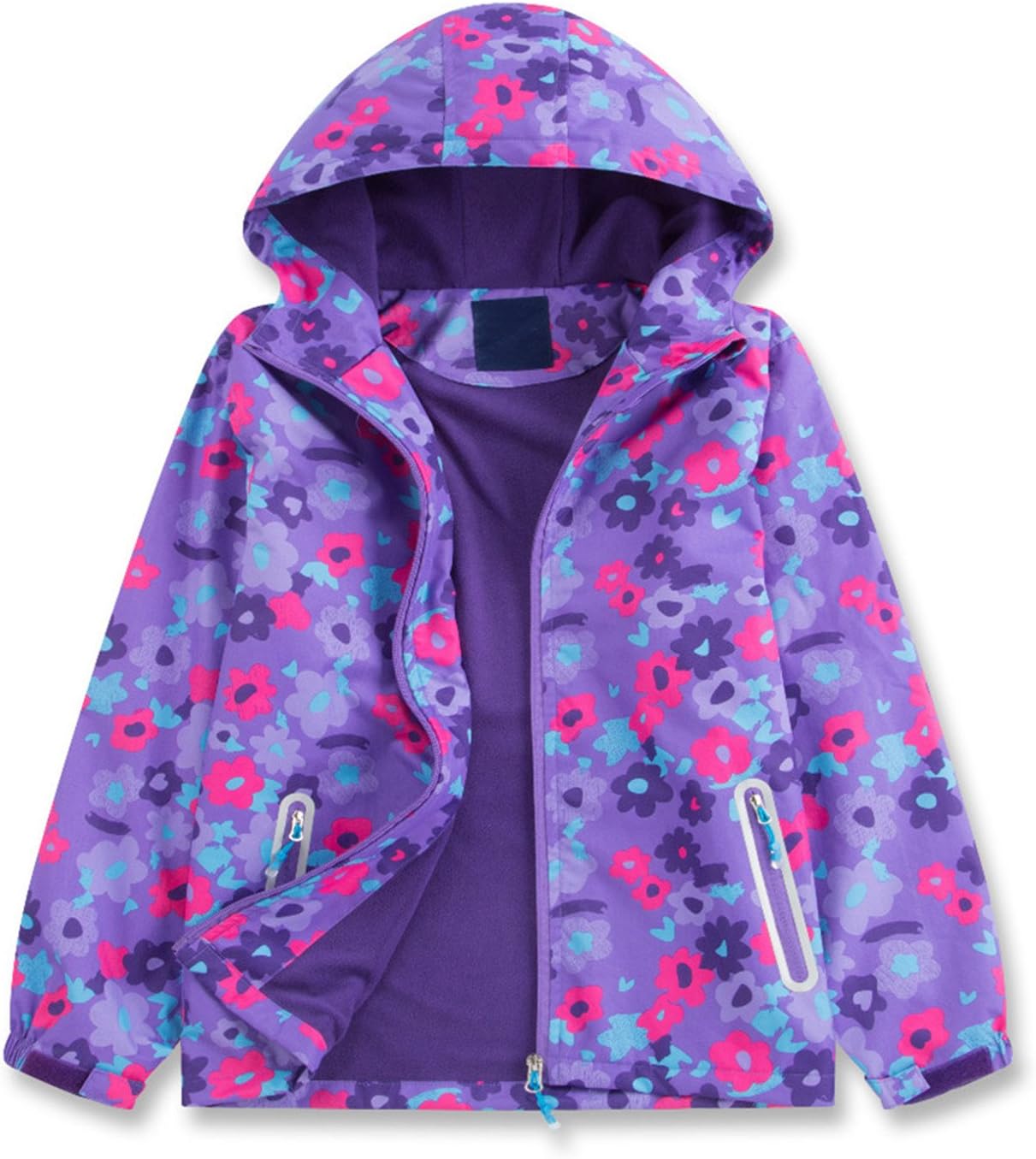 Star Flower Little Girls Rain Jacket Coats with Hood - Violet