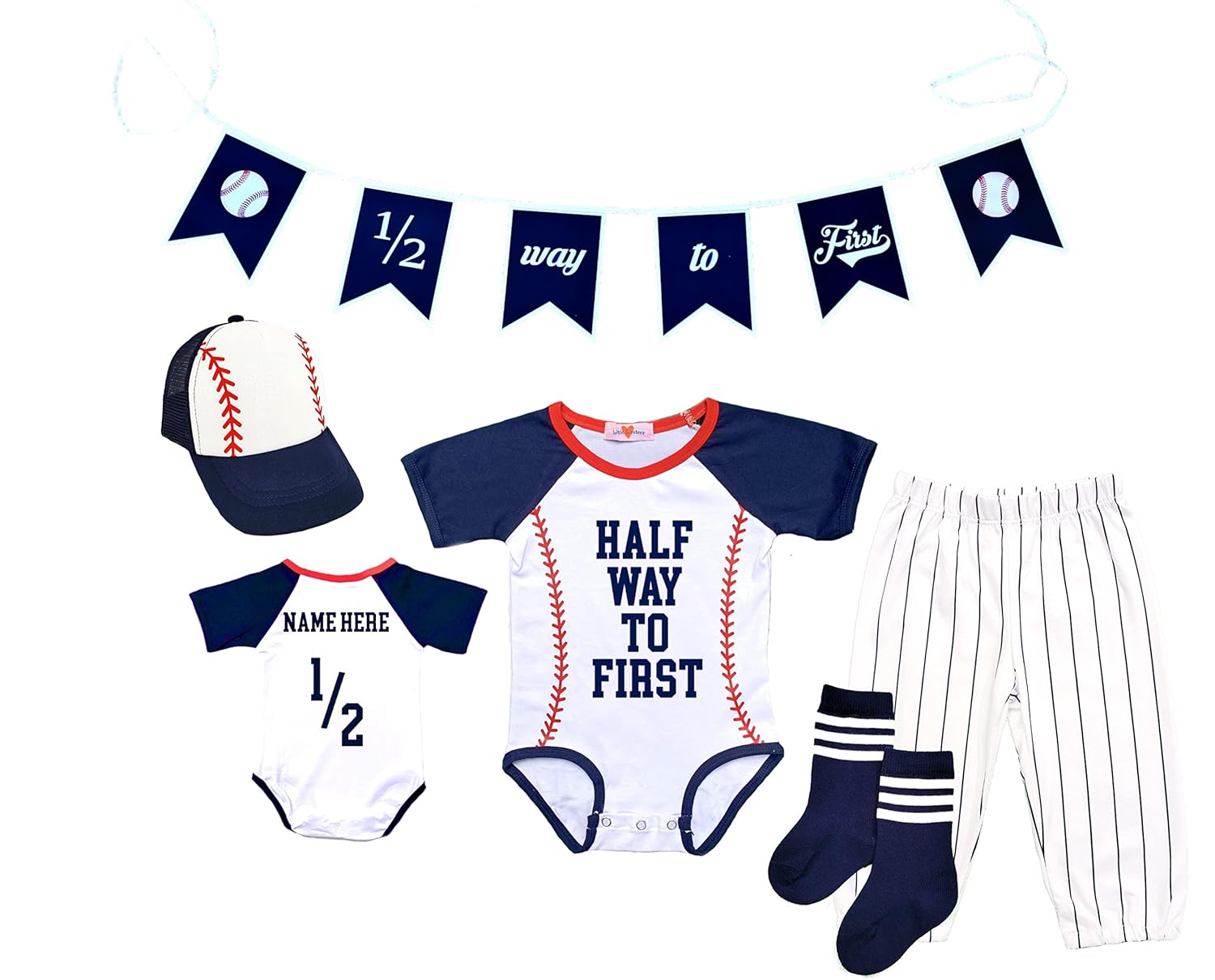 Half Birthday Baseball 6-Month Child Outfit Set