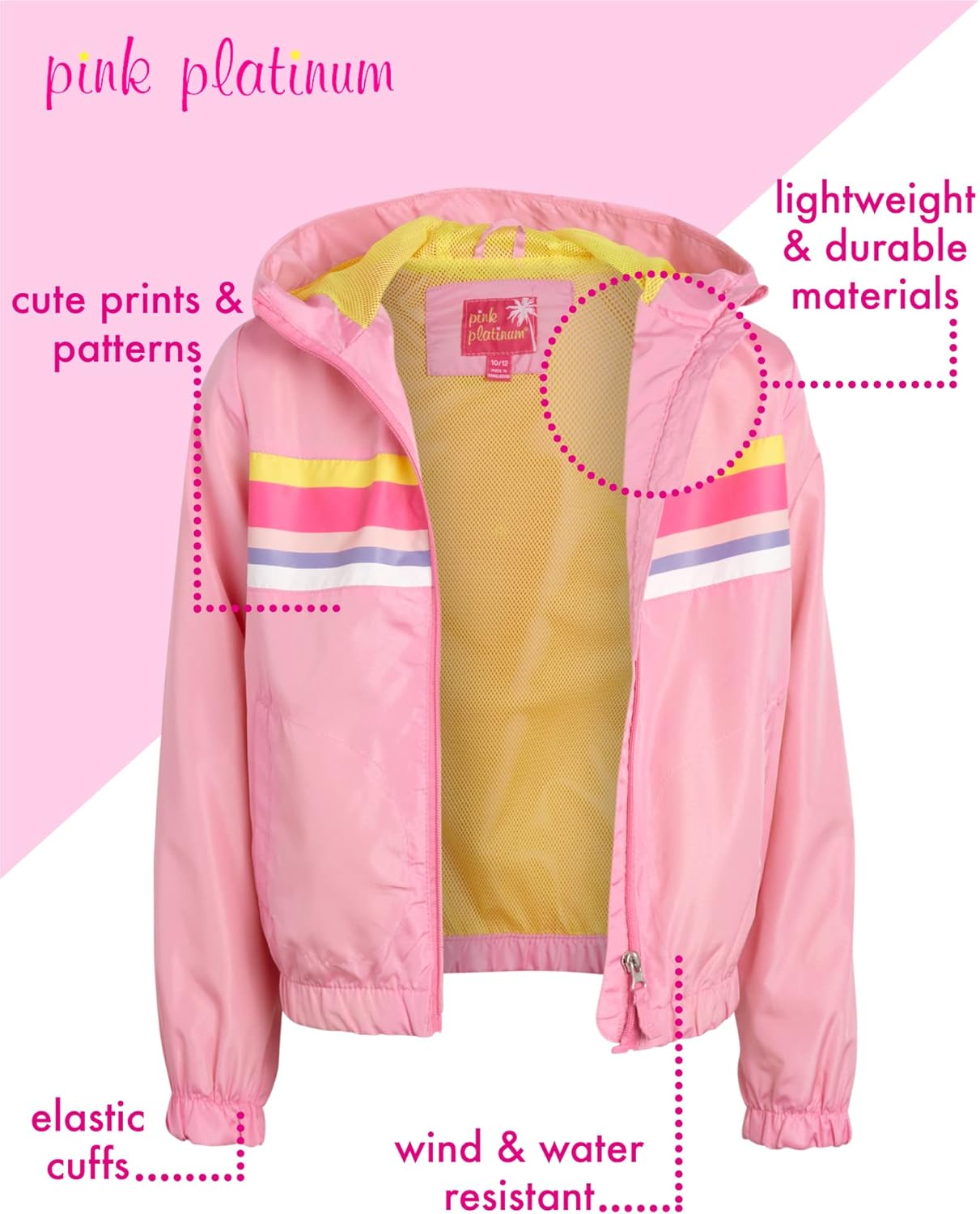 Durable Pink rain jacket for girls Waterproof windproof Lightweight packable Buy Now