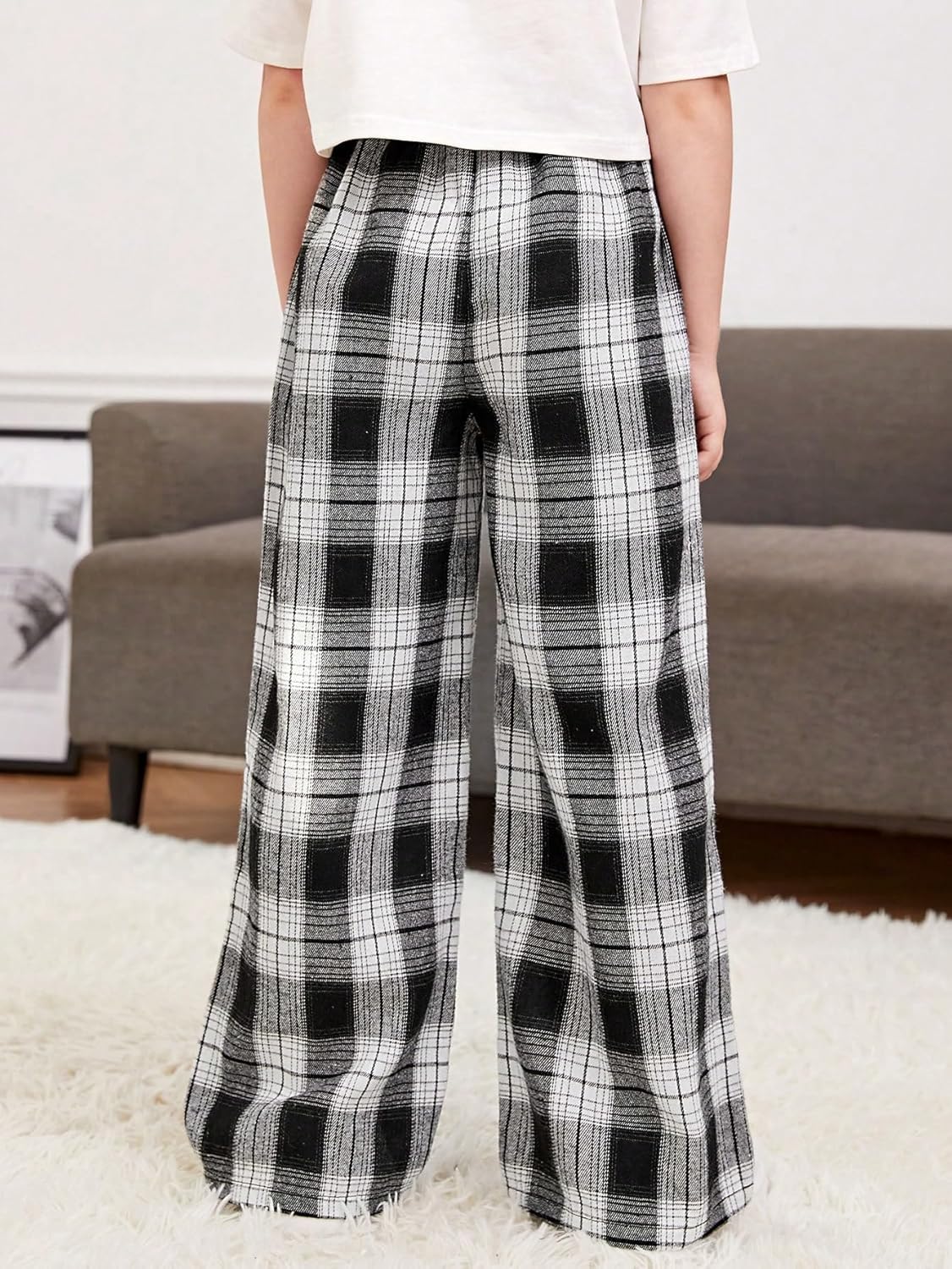 Girls Plaid Wide Leg Trendy Sweatpants