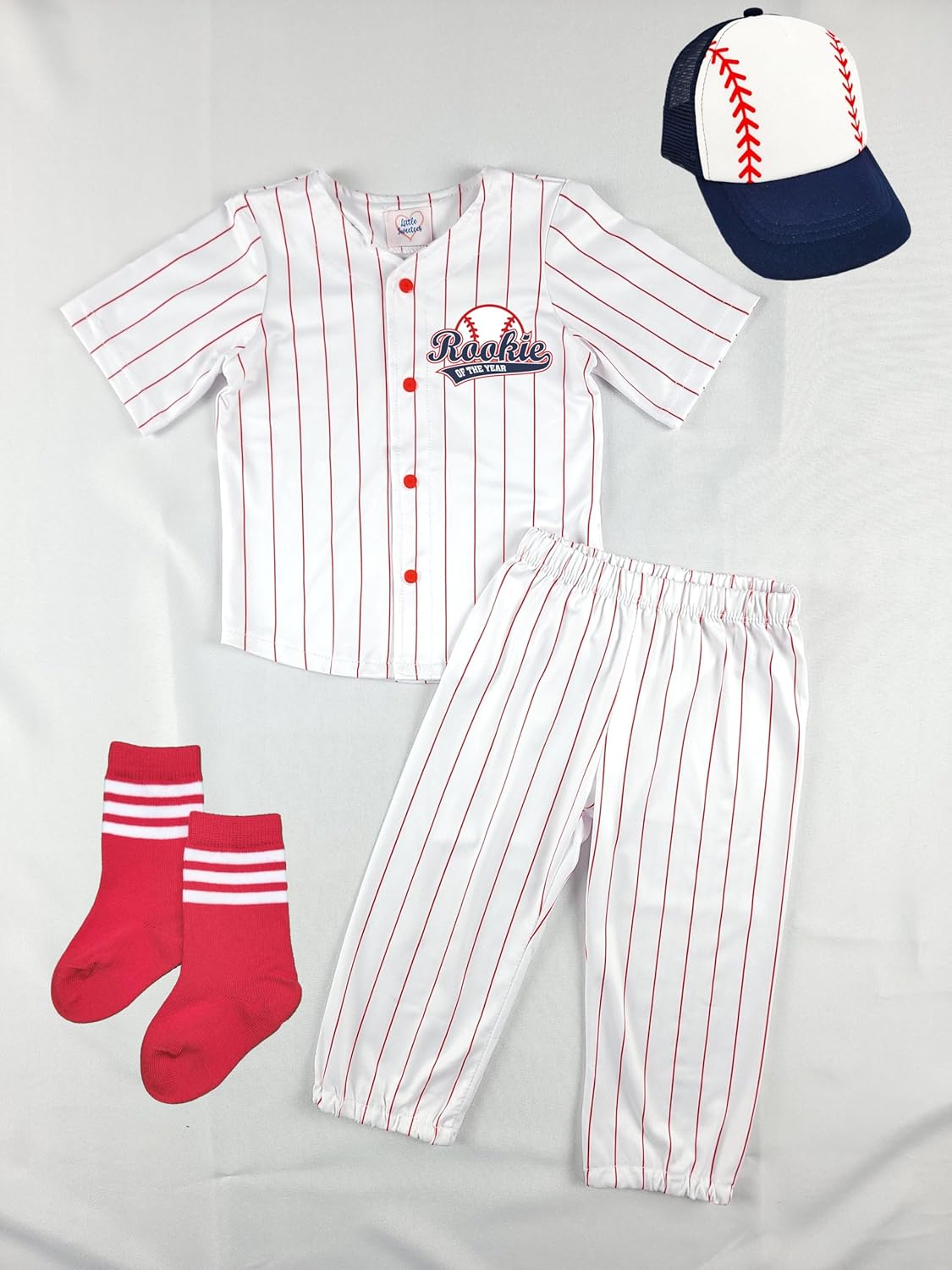 Personalized First Birthday Baseball Set Red Pinstriped Outfit