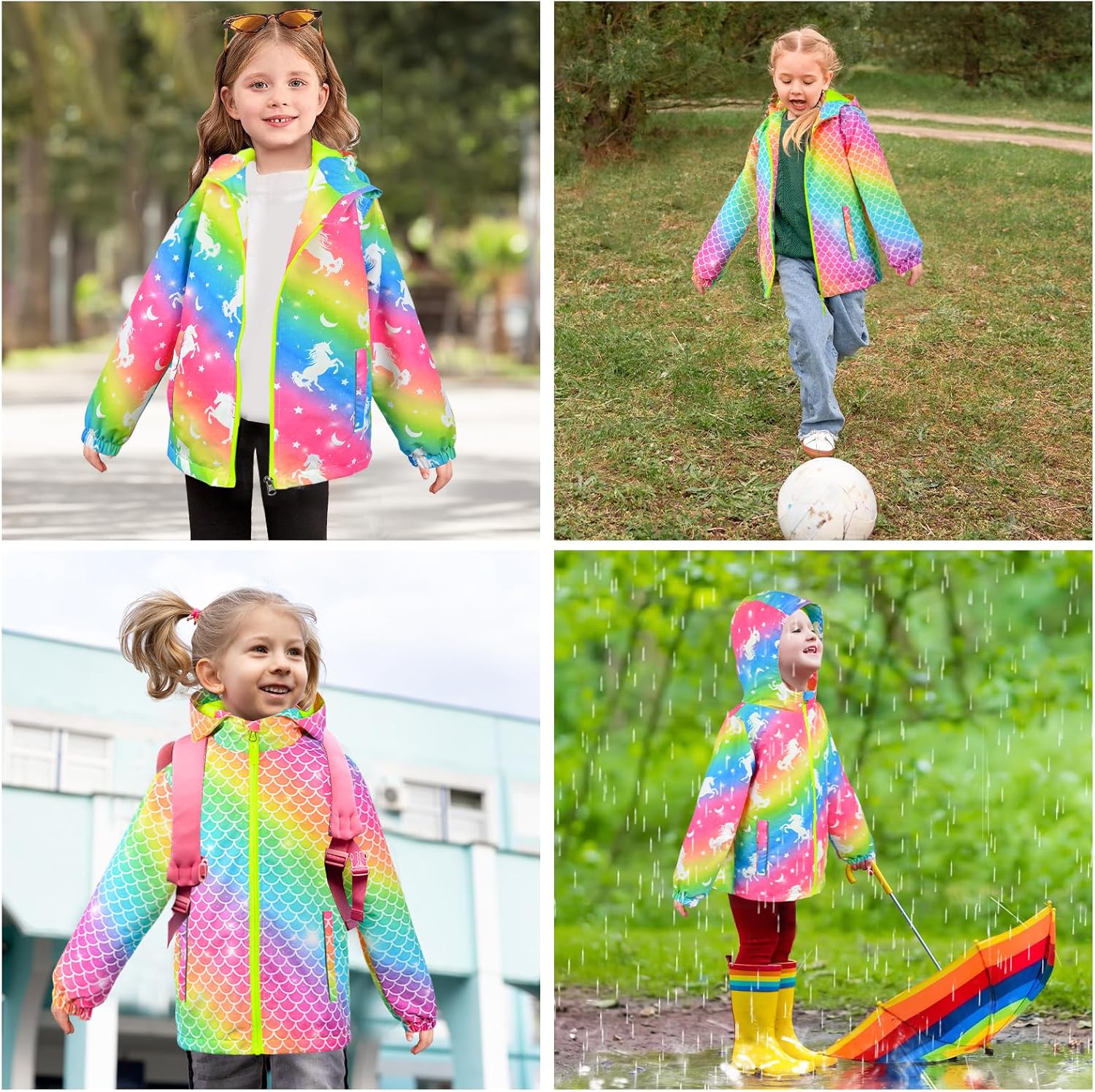 OlyPegic Girls Waterproof Rain Jacket - Cute and Lightweight Windbreaker for Kids