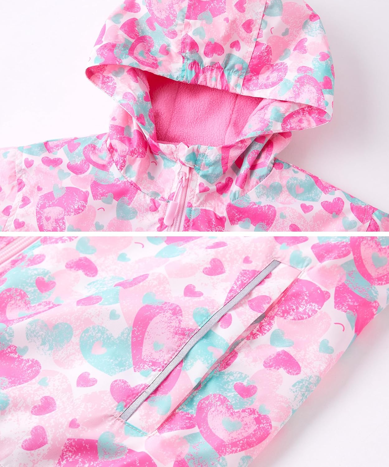 Girls Boys Hooded Windproof Jacket Patterned Fleece Lined