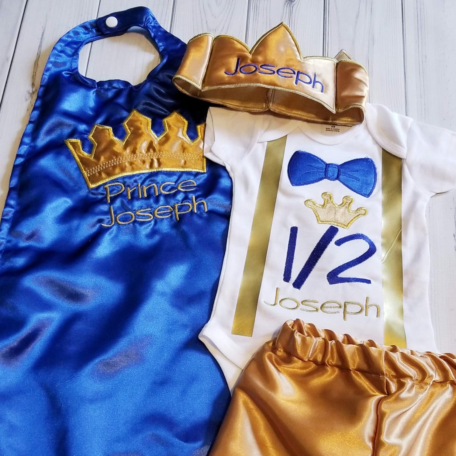 Brilliant Prince Royal Blue Onesie with Crown Hat Shorts 6-24 Months