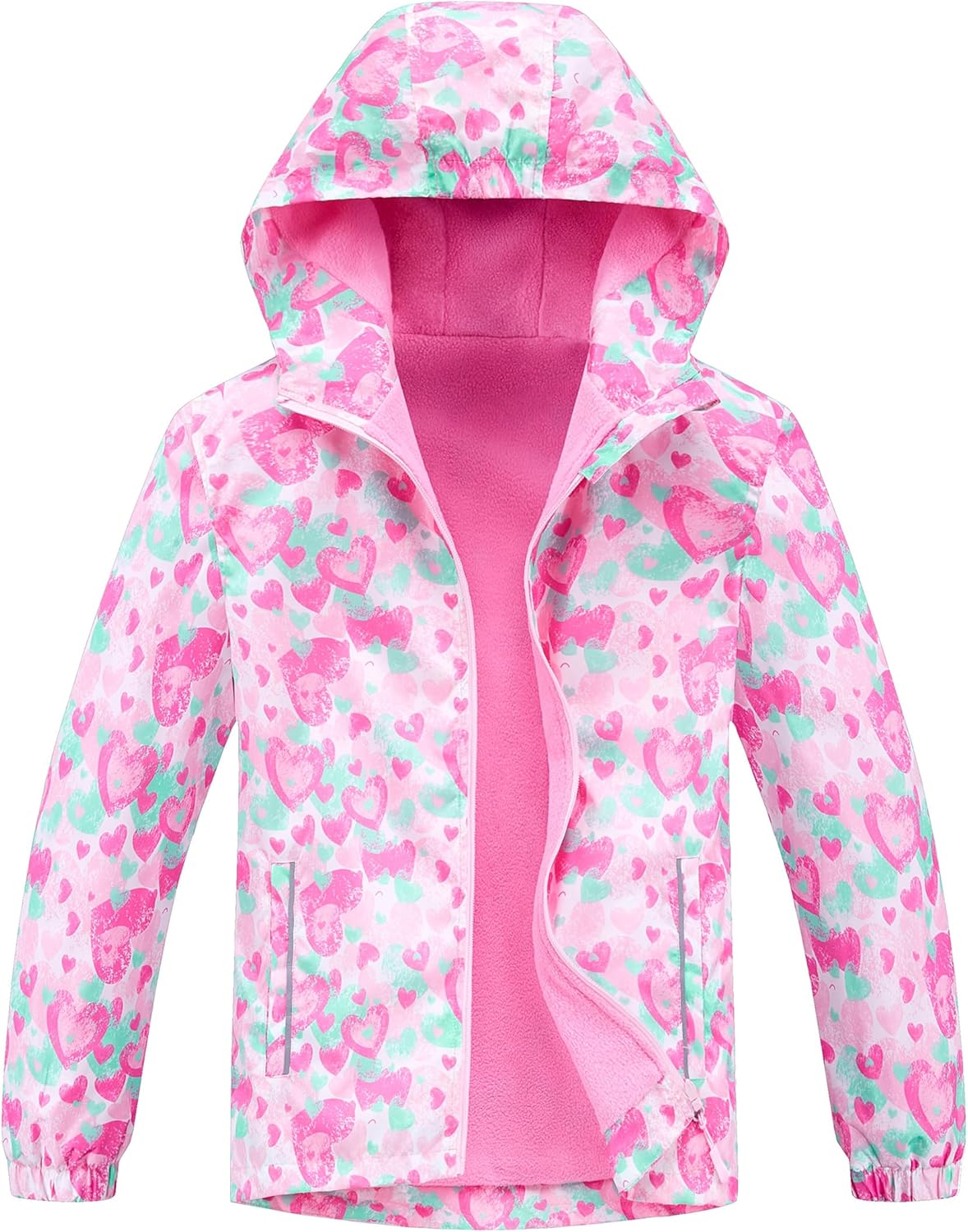 Girls Boys Hooded Windproof Jacket Patterned Fleece Lined