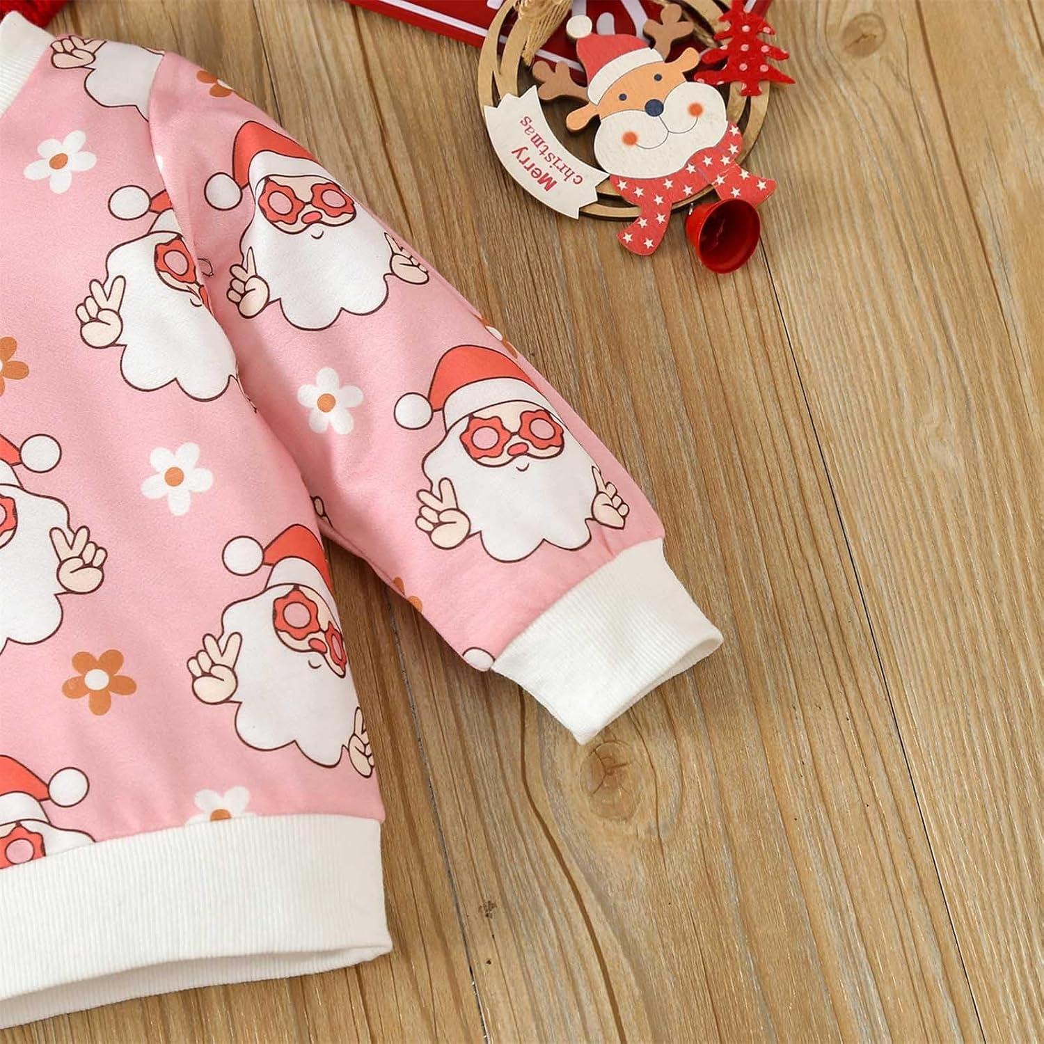 Kids Girls Christmas Suit - Santa Print Long Sleeve Sweater Pants Set