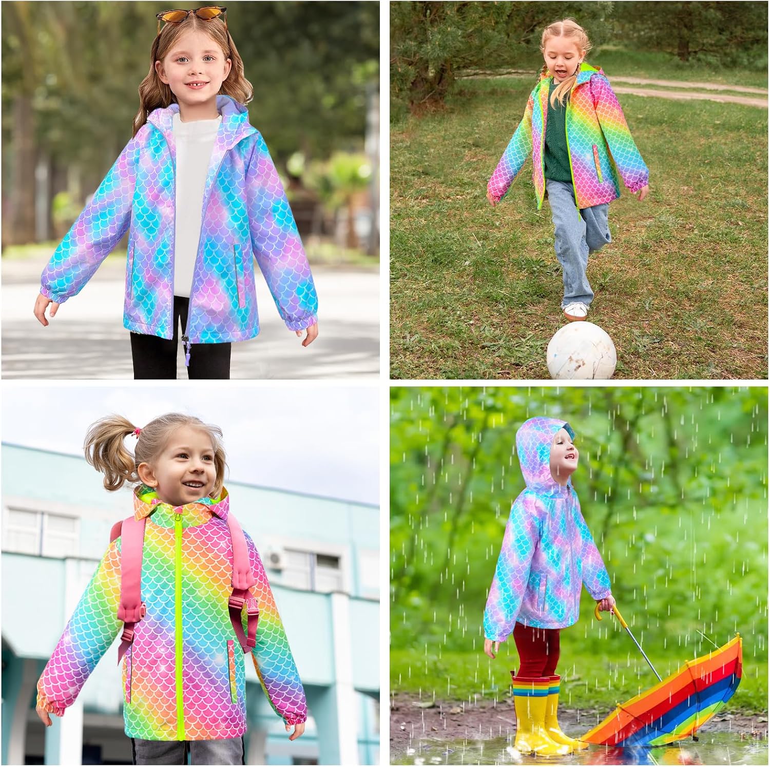 OlyPegic Girls Waterproof Rain Jacket Soft Windproof