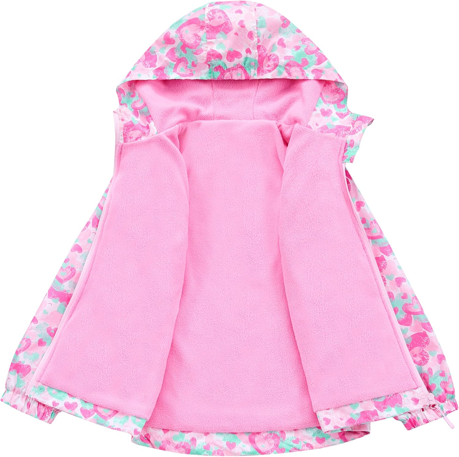 Girls Boys Hooded Windproof Jacket Patterned Fleece Lined