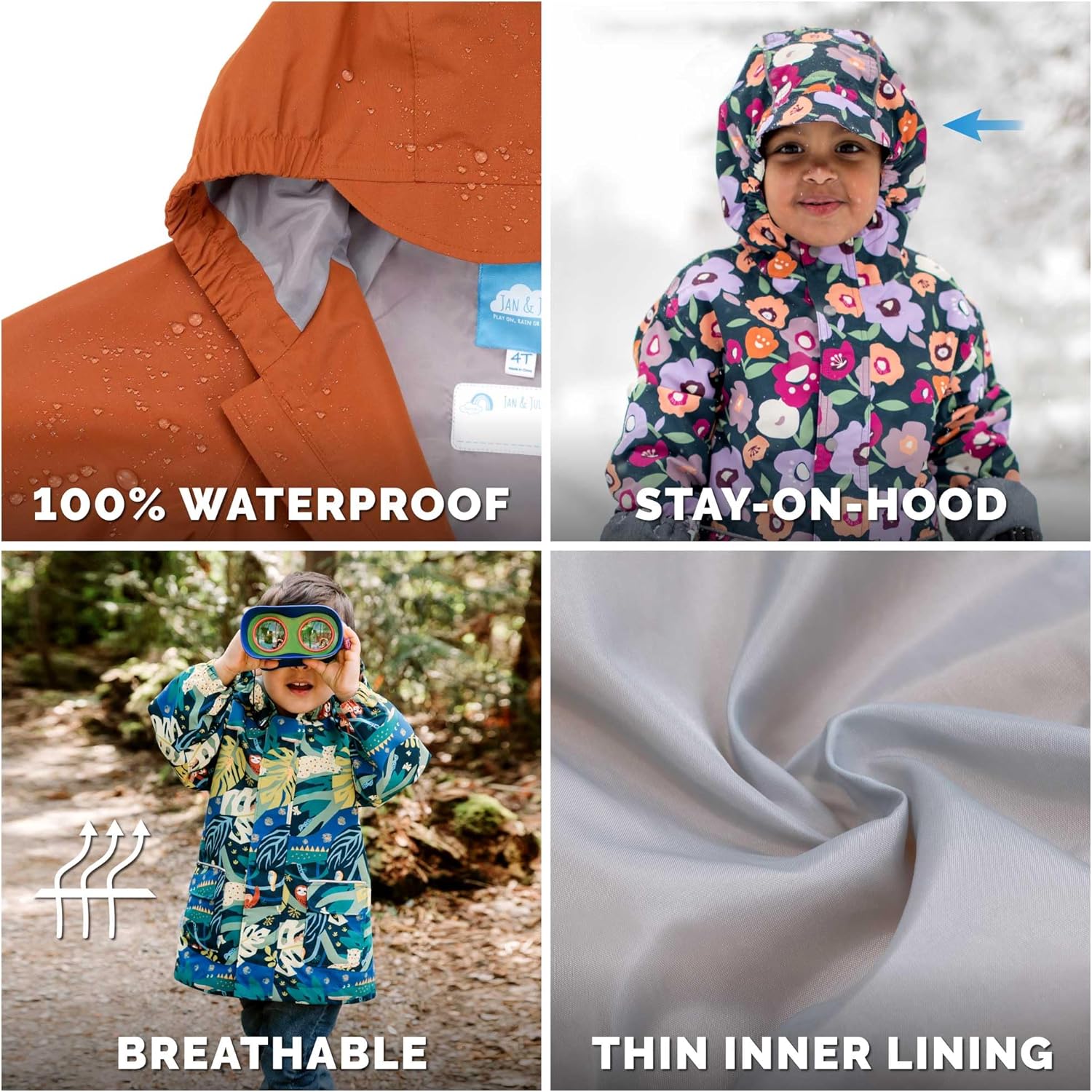 JAN JUL Sturdy Waterproof Rain Jacket for Kids
