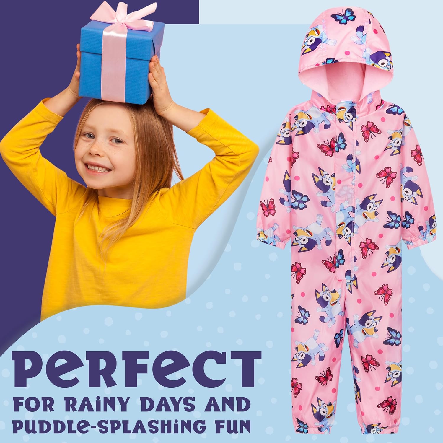 Bluey Boys and Girls Waterproof and Breathable Raining Jacket Coverall
