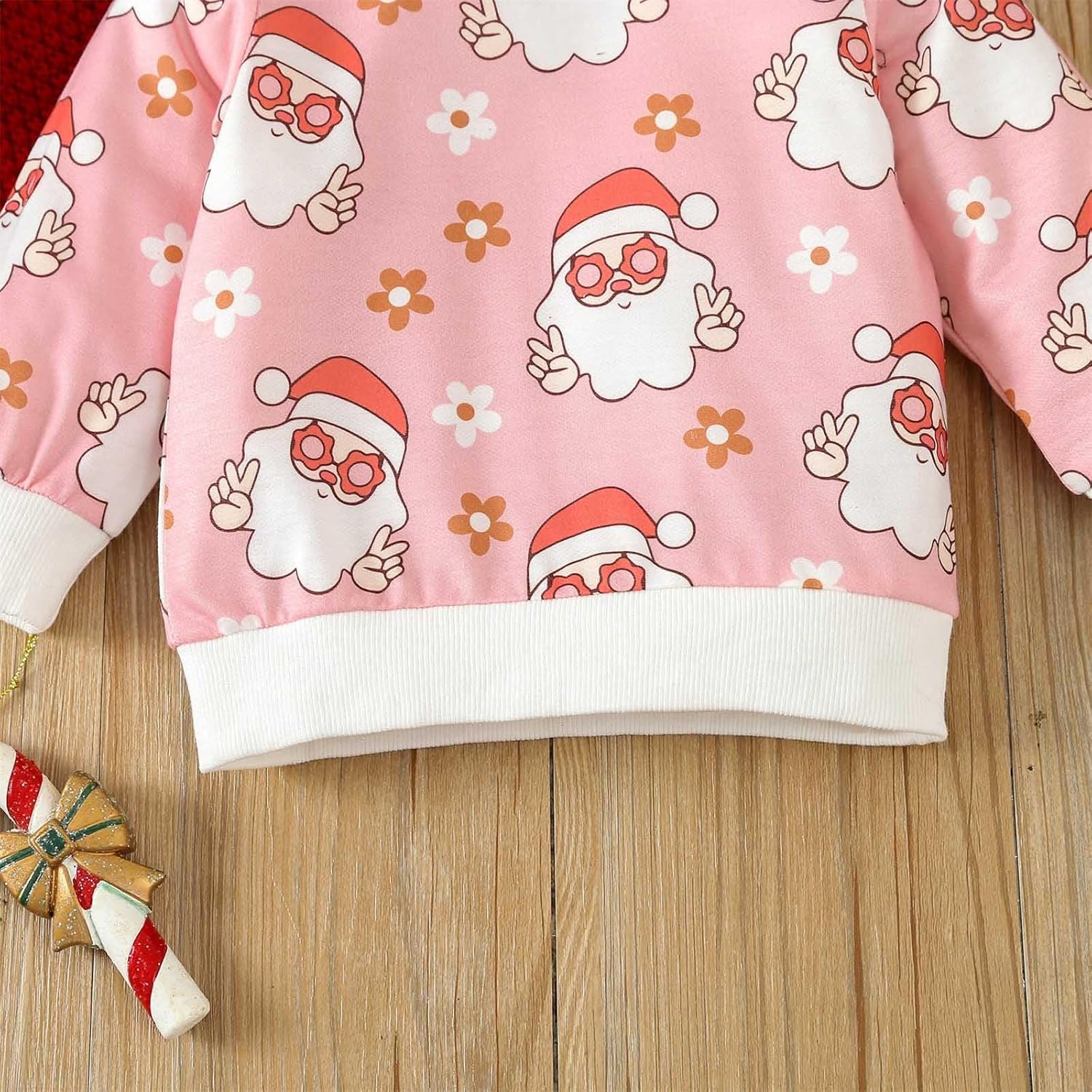Kids Girls Christmas Suit - Santa Print Long Sleeve Sweater Pants Set