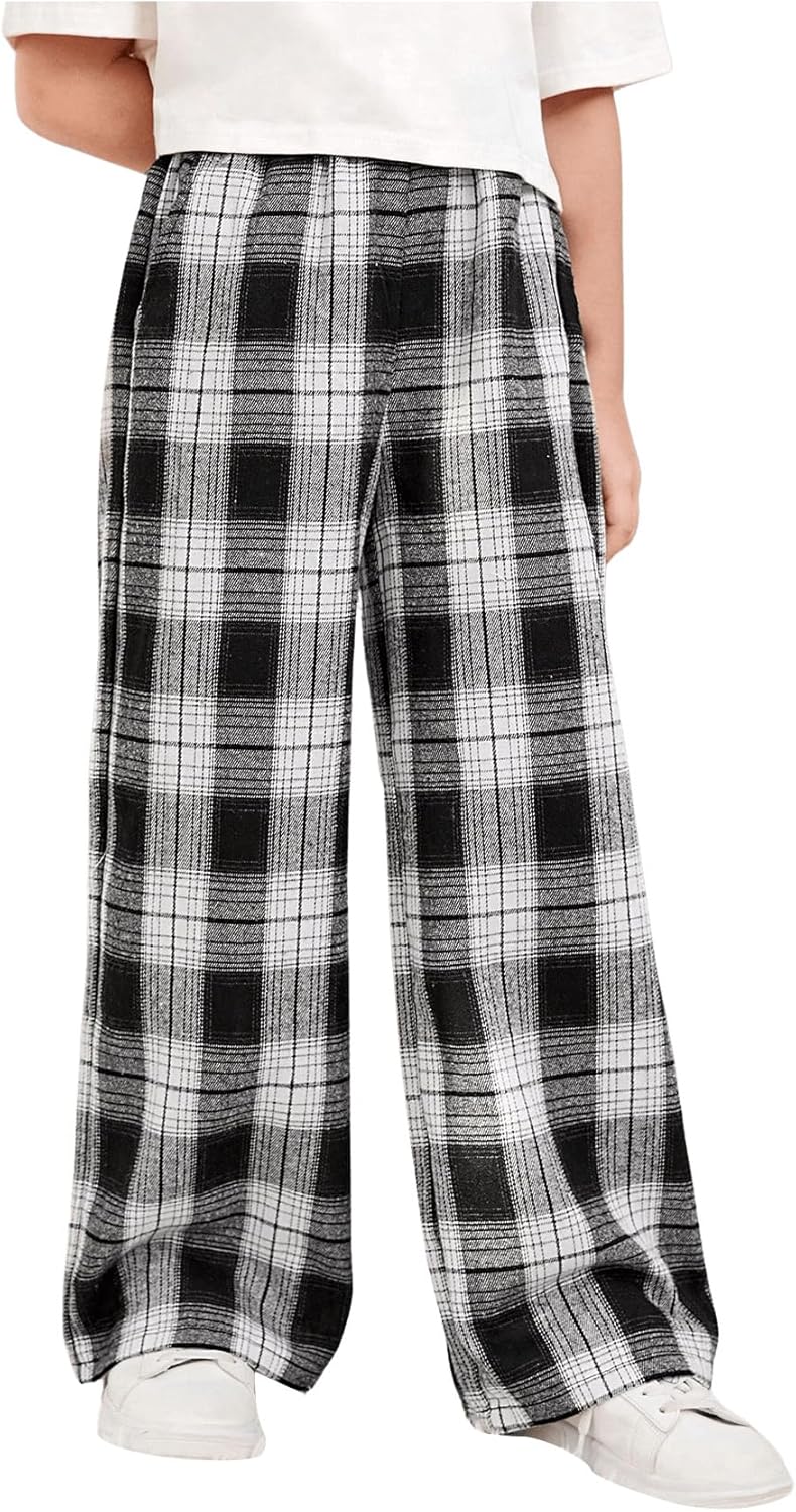 Girls Plaid Wide Leg Trendy Sweatpants