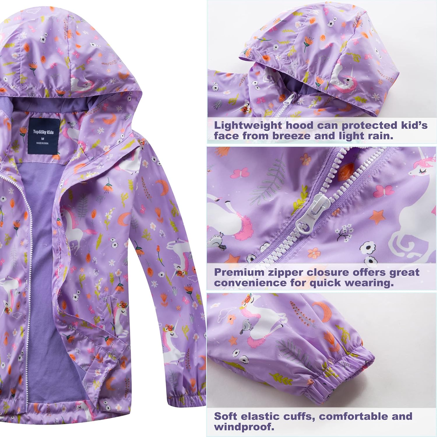 8-9 Year Girls Fewlby Waterproof Rain Jacket Breathable Lightweight kids jackets