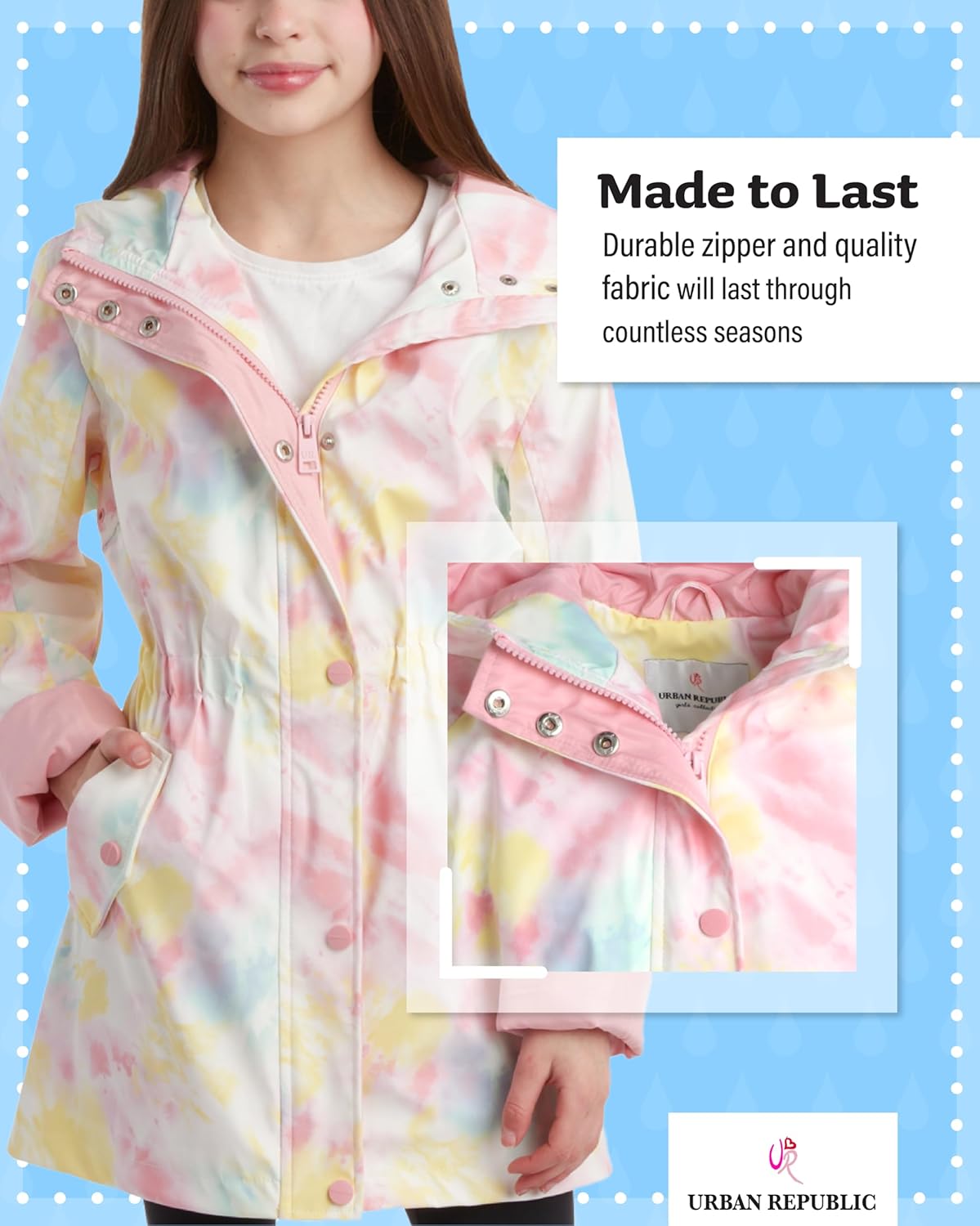 Urban Republic Girls Lightweight Water-Resistant Rain Jacket Stylish and Functional