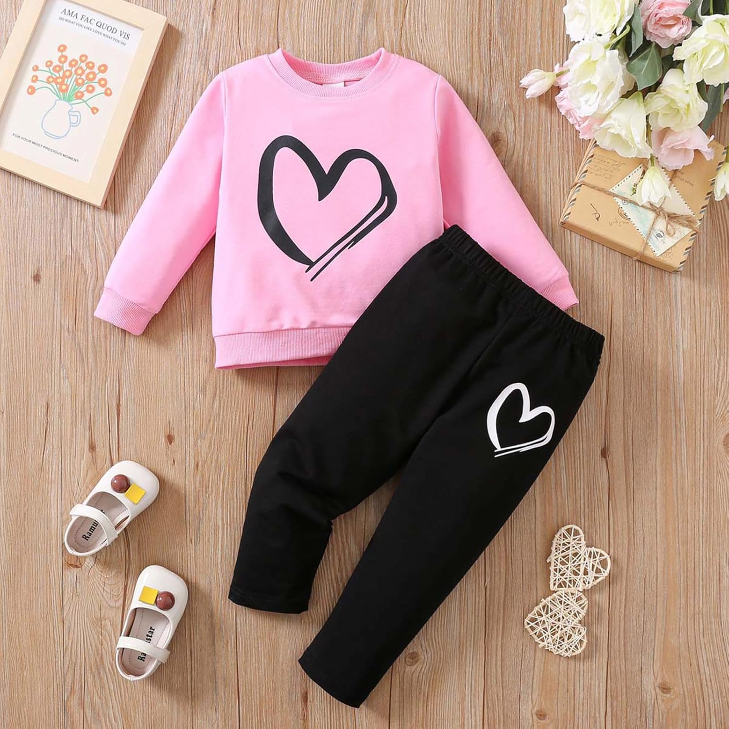Valentines Day Infant Outfit Set - Heart Print Shirts Jogger Pants