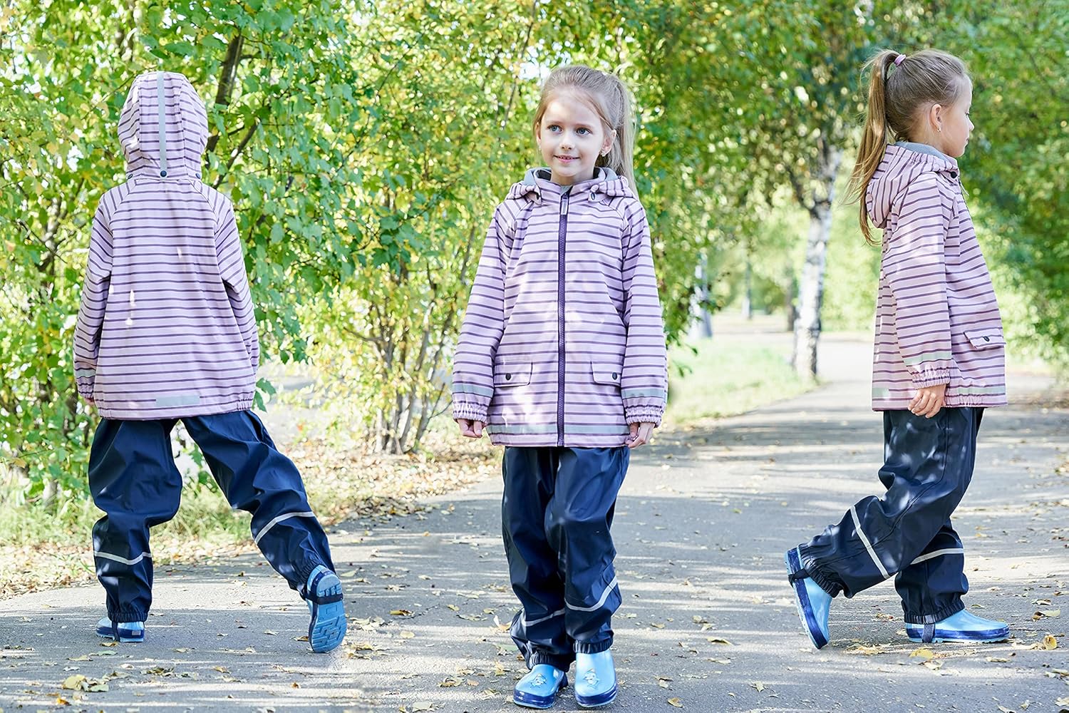 Hiheart Boys Girls Hooded Stripes Pattern Raincoat